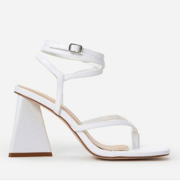 Shoe Dazzle Shoes - New! White chunky triangle heels ankle straps formal summer party size 9.5